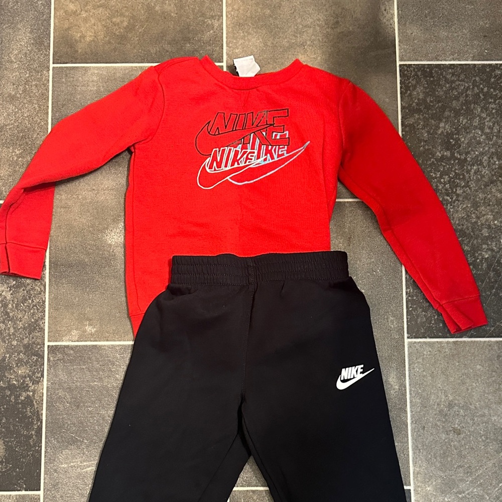 Nike Kids Red Sweatshirt and Black Joggers Set